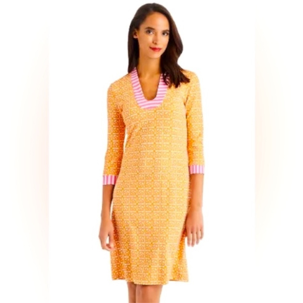 J. McLaughlin Gisel Catalina Cloth Medium Dress Pink White Orange Sheath